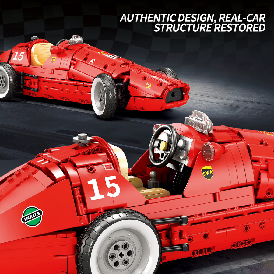 Inhaw Retro Formel 500 Racing Auto, Bausteine, 1809 Teile, 1:8 Maßstab, Rot - Bild 4
