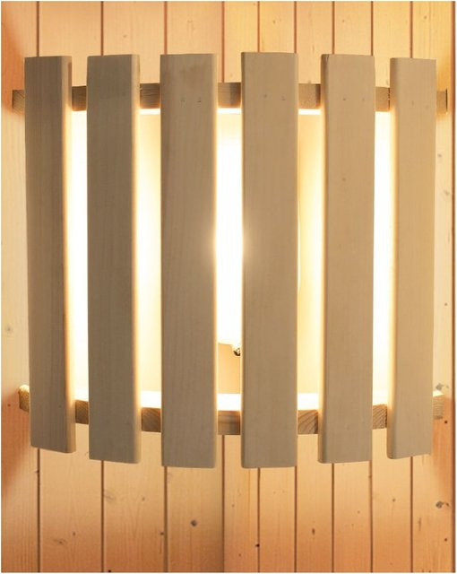 Karibu Saunaleuchte Modern mit Massivholzblendschirm in Holzoptik - Bild 1