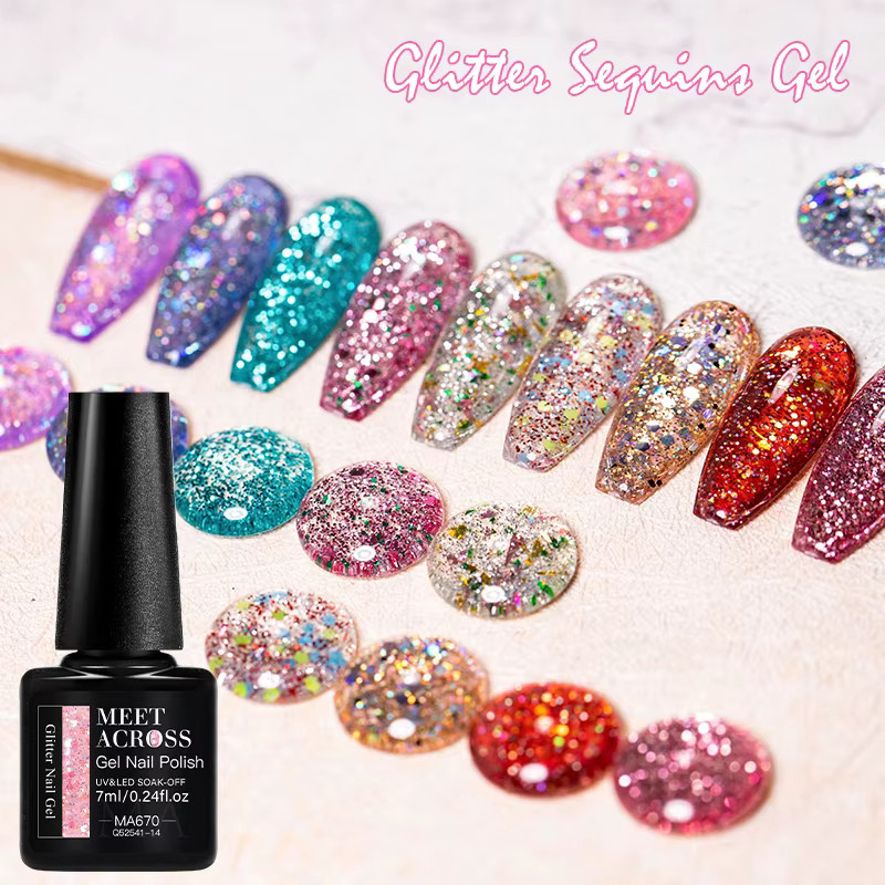 MEET ACROSS 3-teiliges Glitzer-Pailletten-Gel-Nagellack-Set, Schimmernd - Bild 2