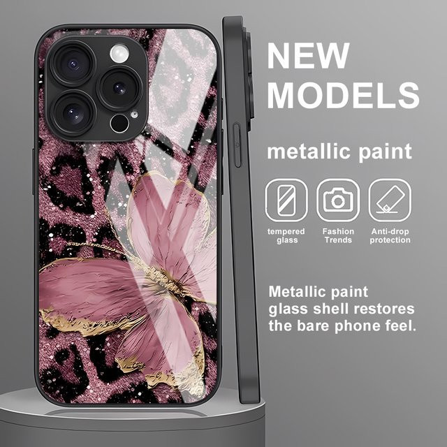 Handyhülle mit Leopardenmuster aus gehärtetem Glas für iPhone 17 Pro Max, 16, 15, 14, 13, 12 und 11 in Multicolour - Bild 1