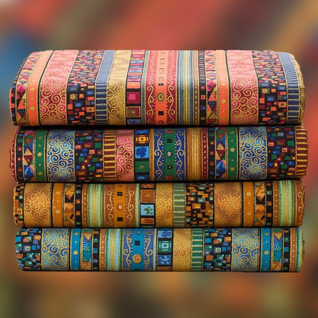 Findohope Tribal Ethnischer Baumwoll-Leinen-Stoff in Gelb und Multicolour mit Boho-Print für DIY-Nähmaterialien, Vorhänge und Heimdekoration - Bild 1