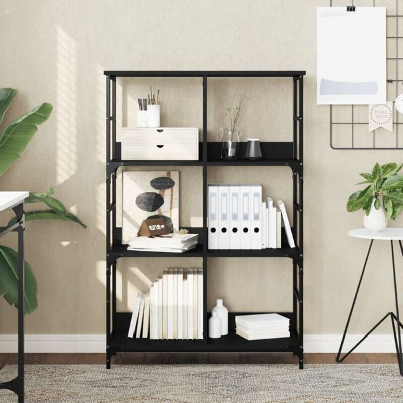 Bücherregal Vidaxl in Schwarz im Industrial Design aus Holzwerkstoff und Stahl, B/T/H: 78,5 x 33 x 117,5 cm - Bild 1