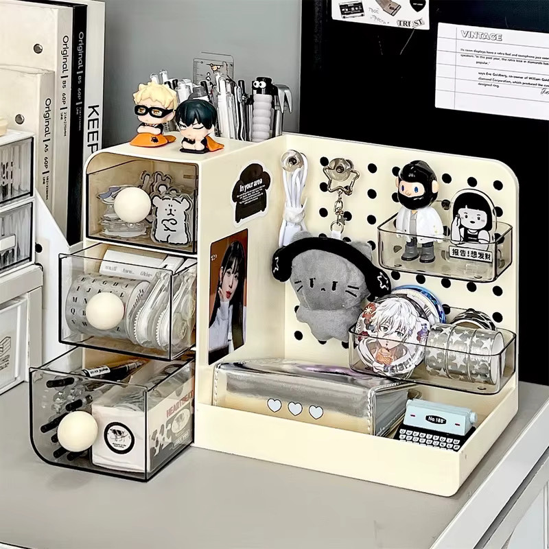 Desktop-Aufbewahrungsbox in Weiß mit mehreren Fächern und Schubladen aus Kunststoff - Bild 2