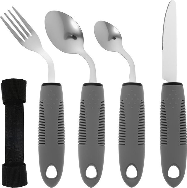 Tread Trend Adaptives Besteckset aus Edelstahl mit rutschfestem Griff für Senioren, Gabel und Löffel, Grau - Bild 1