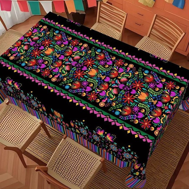 Bunte mexikanische Tischdecke mit Streifen von JMG Household Supplies, Mehrfarbig, Rechteckig, B/T: 140 x 140 cm - Bild 1