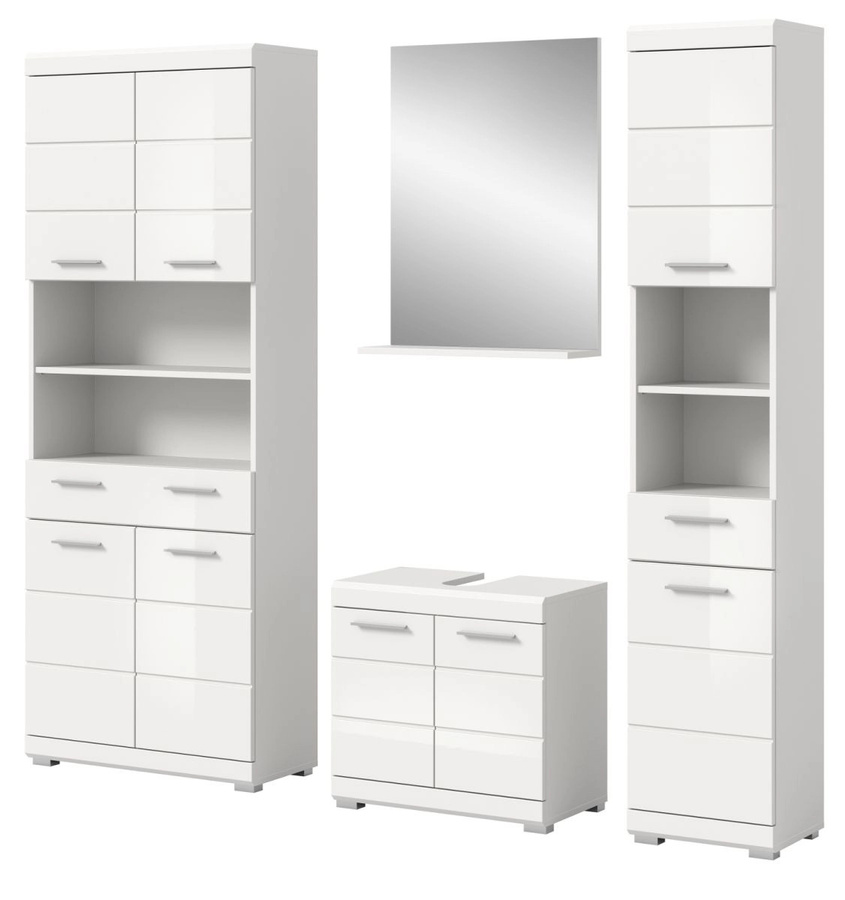 Inn.Furn Badmöbel Set Shawn 4-teilig in Weiß Hochglanz mit Waschtischunterschrank, Spiegelschrank und Hochschrank - Bild 4