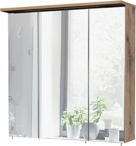 SCHILDMEYER Spiegelschrank Milan, 3-türig, Eiche braun, mit LED-Beleuchtung und Regalen, B/H/T: 70 x 71 x 16 cm - Bild 1