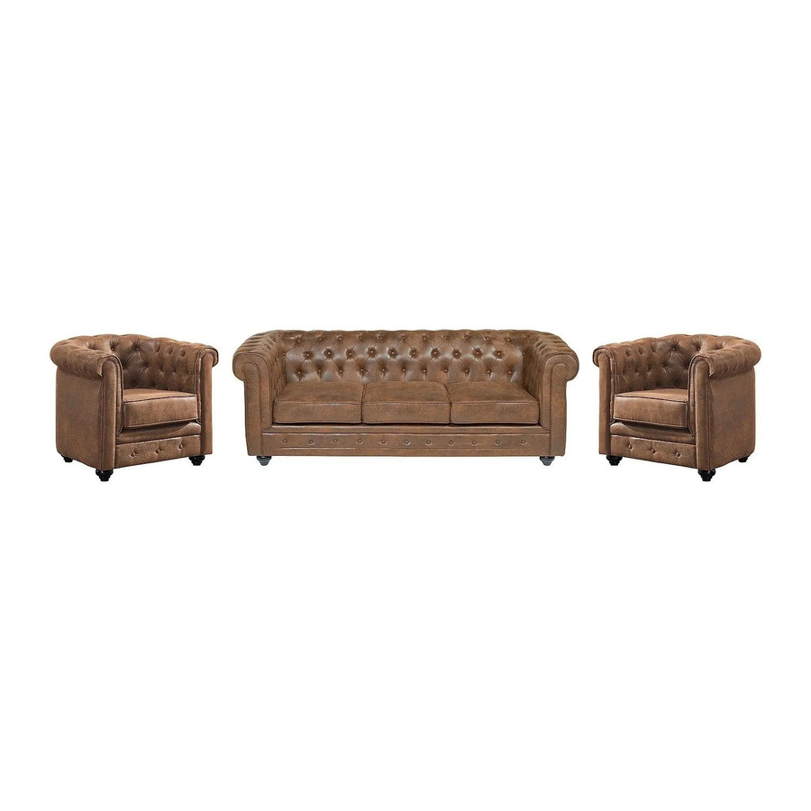Vente-unique Chesterfield Couchgarnitur in Braun bestehend aus 3-Sitzer-Sofa und Sessel aus Mikrofaser und Kunstleder, Breite: 205 cm, Tiefe: 82 cm - Bild 2