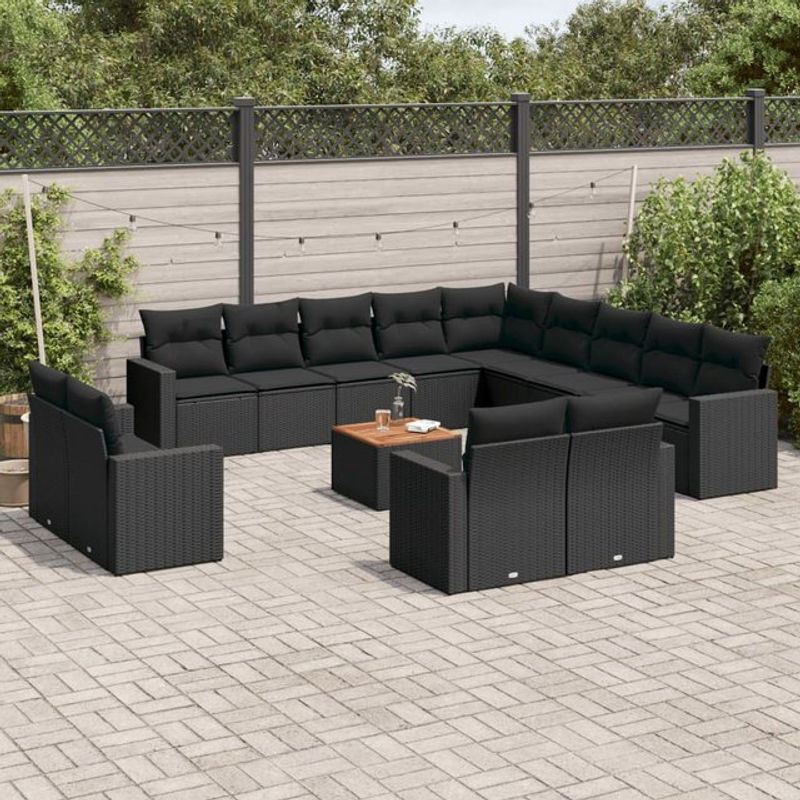 Vidaxl Garten-Sitzgruppe aus schwarzem Rattan mit Kissen im modernen Design - Bild 1