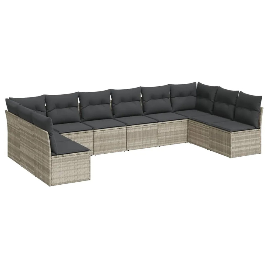 vidaXL 10-tlg. Garten-Sofagarnitur in L-Form aus Poly-Rattan mit Kissen, Hellgrau - Bild 2