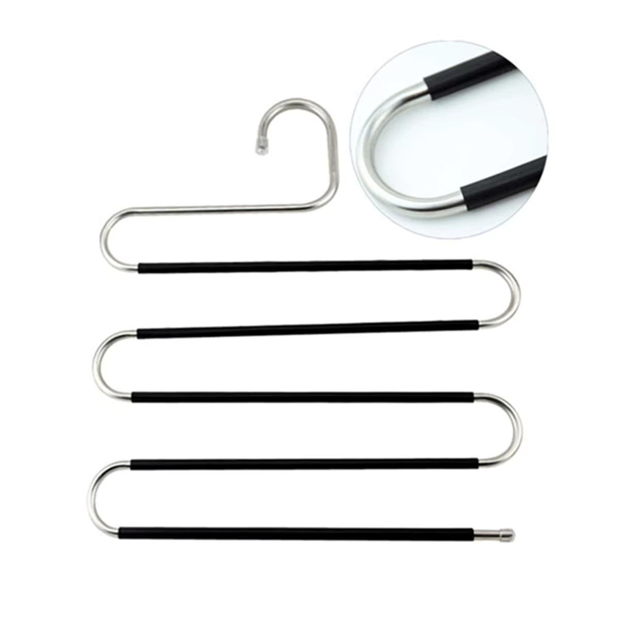GQIYIBBEI Multifunktionaler S-förmiger Kleiderbügel aus Edelstahl in Silber, Fünfschichtiger rutschfester Hosenbügel zur Aufbewahrung - Bild 3