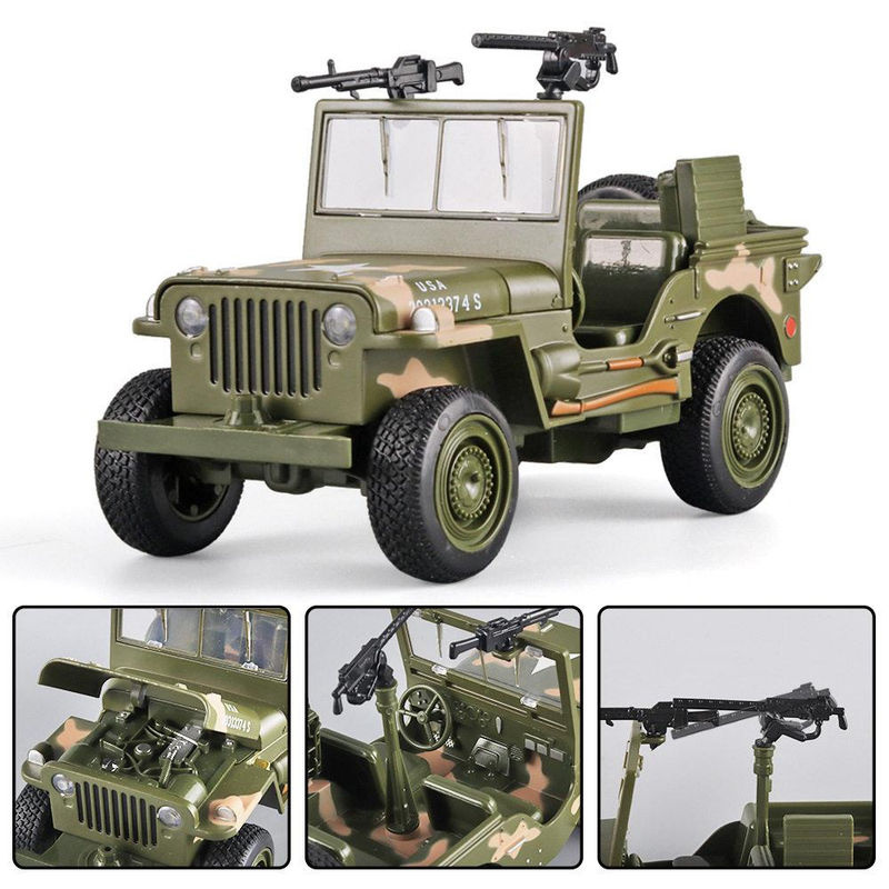 Discover Intime Willys GP Militär-Geländewagen Modellauto aus Metall in Grün Tarnfarbe, Maßstab 1:32 - Bild 4