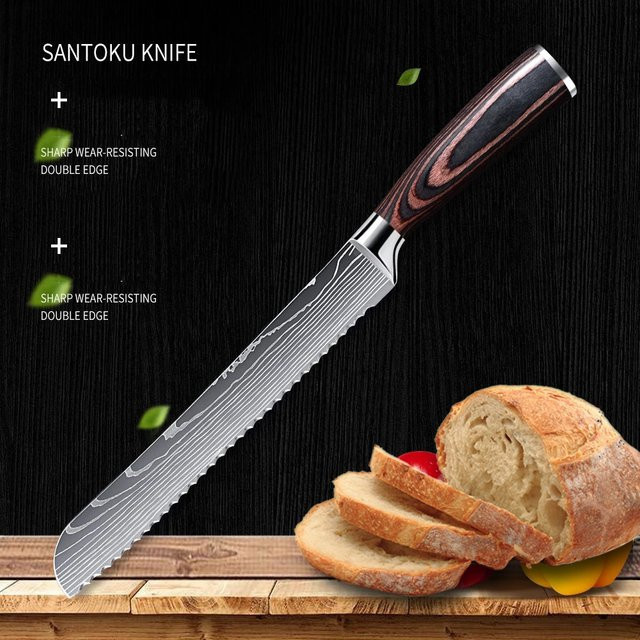 InLeung Damast Brotmesser mit Holzgriff in Silber, Länge: 20,3 cm - Bild 1