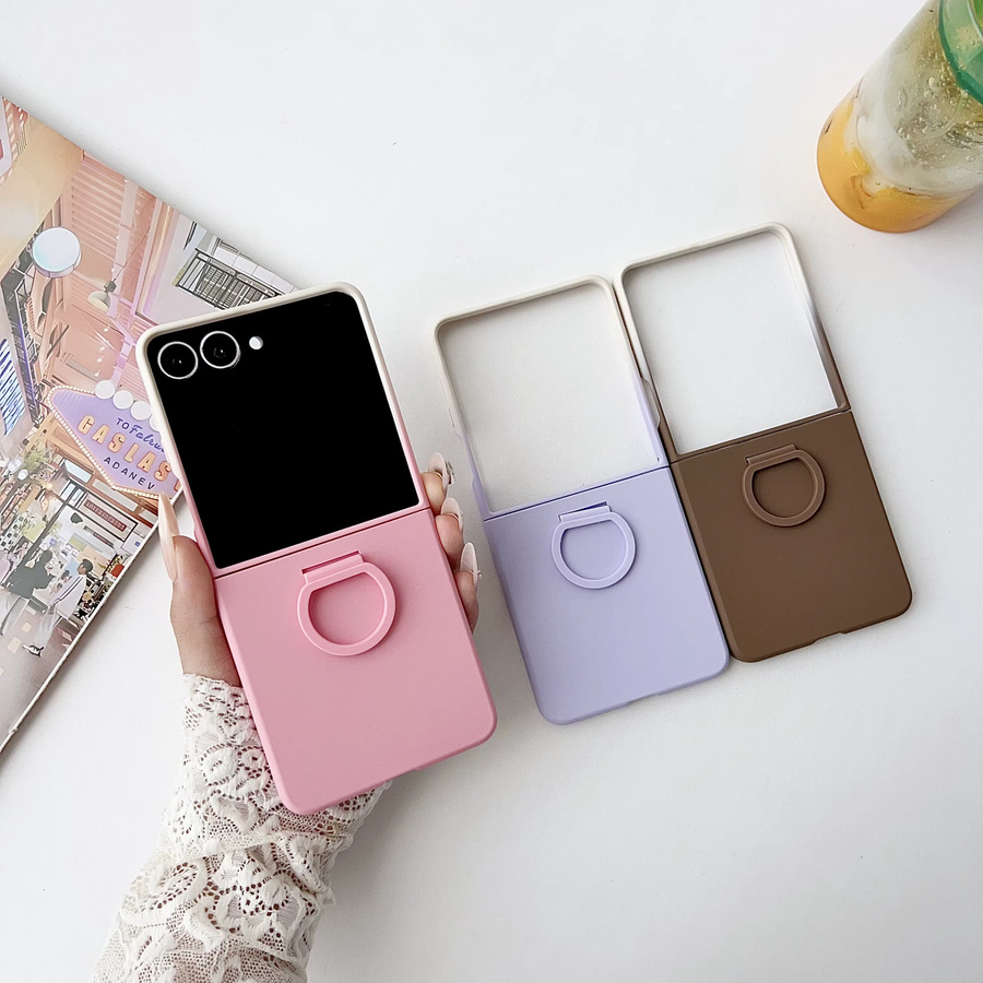 Stoßfeste Handyhülle für Samsung Galaxy Z Flip 7 FE 6 5 in Bunt Matt mit weichem Griffring und Fingerschnalle - Bild 2