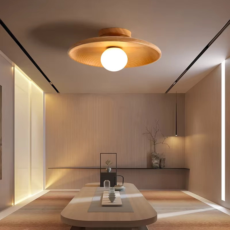 Sanoni Nordic Deckenlampe aus Holz in Rund, Weiß, Warmweißes Licht für Schlafzimmer, Kinderzimmer und Flur - Bild 2