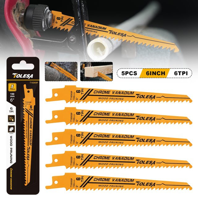 TOLESA 5er Set Säbelsägeblätter für Holz und PVC-Rohre, 6 Zoll, 6 TPI - Bild 1