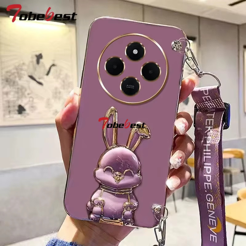 Silikonhülle mit Lanyard und Kaninchen-Halterung für Xiaomi Redmi 14 Pro und 14C 5G in Schwarz - Bild 4