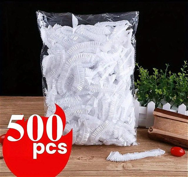500 Stück wiederverwendbare elastische Schüsselbezüge aus lebensmittelechtem Kunststoff in Weiß - Bild 1