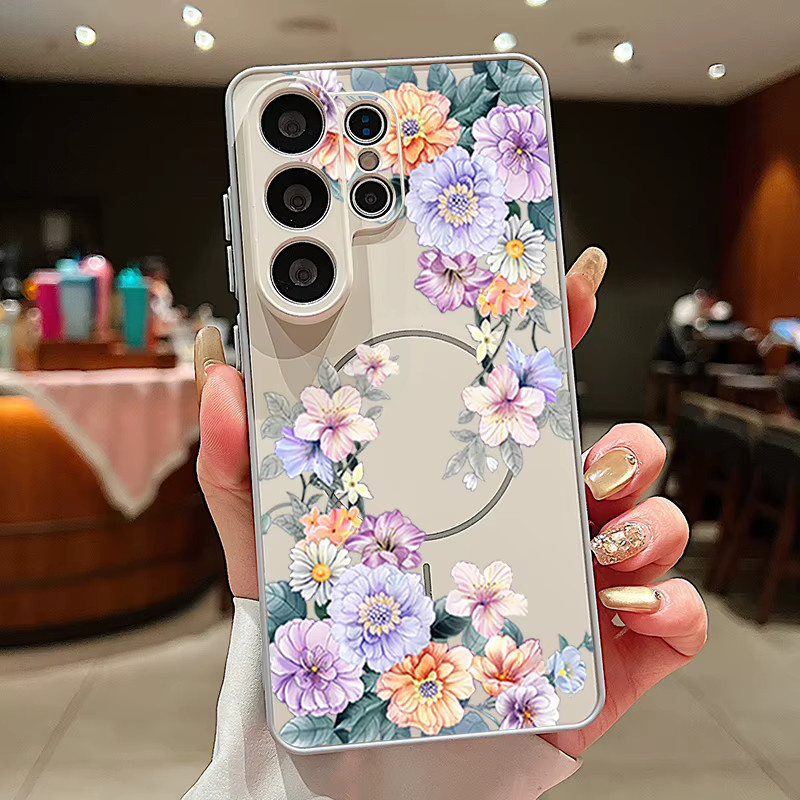 Magnetische Handyhülle mit Blumenmuster für Samsung Galaxy S26 S25 S24 S23 Ultra FE A56 A37 A16 A55 A15 A36 in Grün - Bild 2