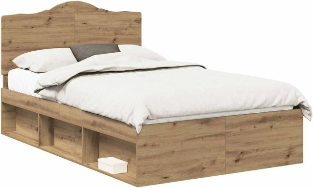 vidaXL Bettrahmen mit Kopfteil in Artisan-Eiche, modern, Farbe Braun, B/T/H: 138 x 190 x 100 cm - Bild 1