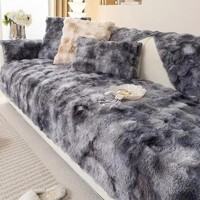 Rutschfeste Kaninchen Plüsch Sofa Abdeckung aus Fleece in Grau, B/T: 120 x 70 cm - Bild 1