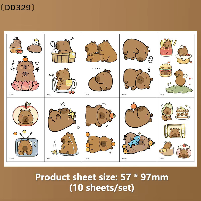 JETTING Temporäre Capybara-Tattoo-Aufkleber für Kinder, 10 Blatt - Bild 3