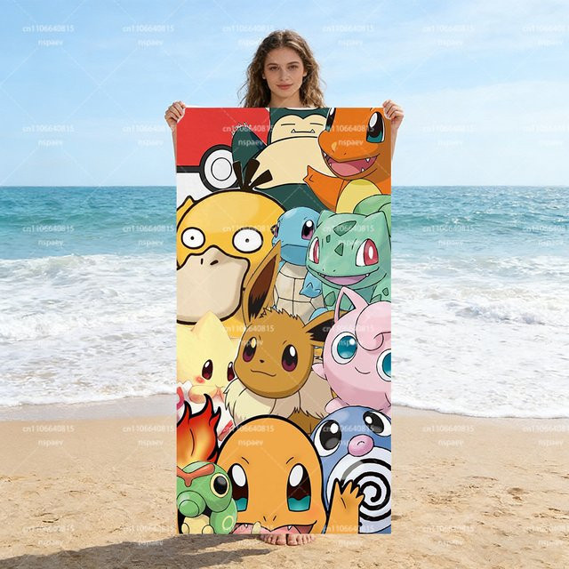 Potdemiel Pokémon Strandtuch mit Pikachu & Friends Motiv, Mikrofaser, Multicolour, schnell trocknend und saugfähig für Kinder und Erwachsene - Bild 1