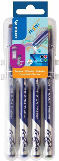 Pilot FriXion Fineliner Set2Go Klassik 4er-Set mit 4 Standardfarben und 0,45 mm Strichstärke, radierbar - Bild 1