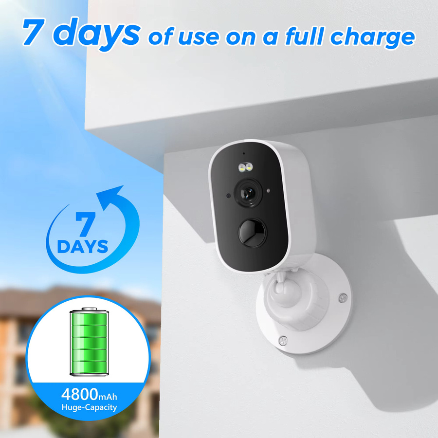 Abuntu 5MP HD Wireless Wifi Überwachungskamera mit ICsee App, 5X Zoom und eingebauter 4800mAh Batterie, Weiß - Bild 2