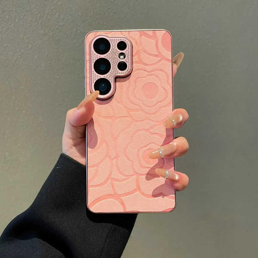 Elegante Glitzer-Strass-Kameraschutzhülle mit Kamelien-Design in Weiß für Samsung Galaxy S26 S25 S24 S23 Ultra Plus FE inklusive Trageriemen - Bild 3