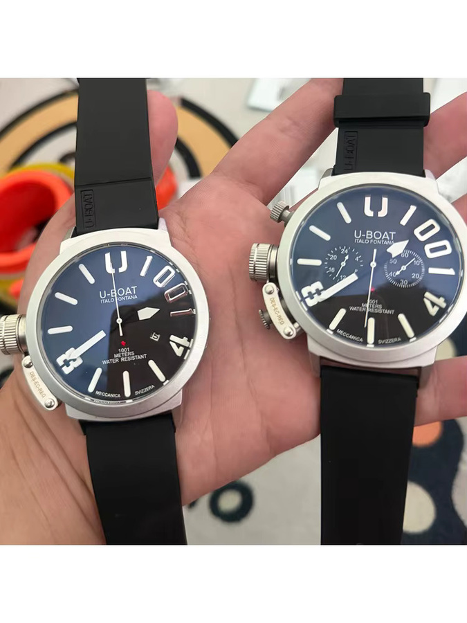 U-BOAT Armbanduhr, Edelstahl, Kautschuk, Schwarz, Silber, Herren - Bild 3