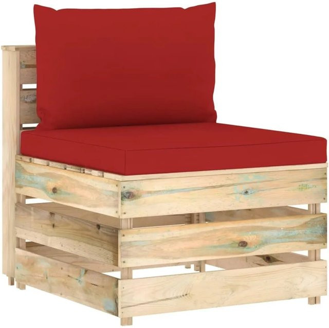 vidaXL Modulares Mittelsofa aus Kiefernholz mit Kissen in Grün, Rustikaler Stil, B/T/H: 70 x 60 x 66 cm - Bild 1