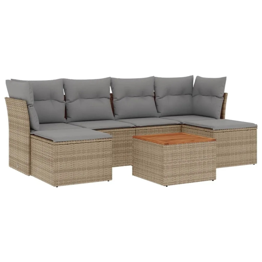 vidaXL 7-teilige Garten-Sofagarnitur aus Polyrattan in Beige mit Kissen und L-Form - Bild 2