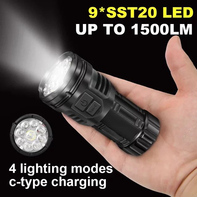KDULIT Mini-Taschenlampe mit 9 LEDs, wiederaufladbare LED-Laterne für Camping und Wandern - Bild 1
