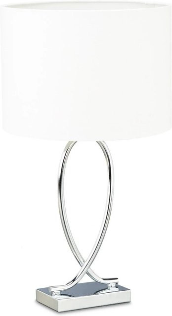 Relaxdays Tischlampe aus verchromtem Eisen in Silber mit weißem Stoffschirm, H: 51 cm, B: 28 cm, T: 28 cm - Bild 1