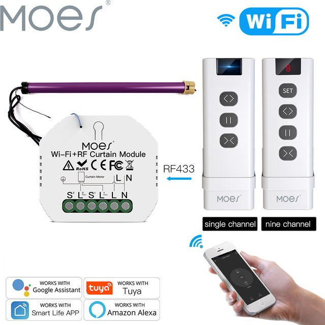 MoesHouse WiFi RF433 Blindschalter Fernbedienung für elektrische Rolläden Tuya Smart Life Google Home Alexa Steuermodul in Weiß - Bild 1