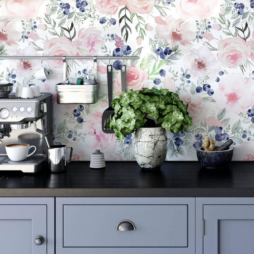 K&L Wall Art Vliestapete Vintage mit pastell blauen Beeren und Blumen in Mehrfarbig und Matt - Bild 2