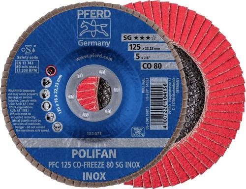 PFERD CO-FREEZE 80 SG INOX Fächerschleifscheibe Blau Durchmesser: 125 mm Bohrungs-Ø: 22,23 mm Körnung: 80 - Bild 1