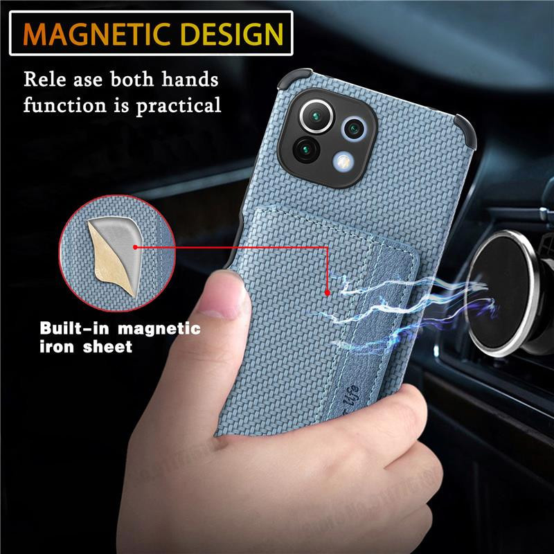 Magnetische Geldbörse Hülle mit Ausweishalter und Kartenfach für Xiaomi Mi 11 11i 10i G 10T Lite POCO F3 M3 X3 Pro und Redmi Note 8 Pro mit integriertem Ständer - Bild 2