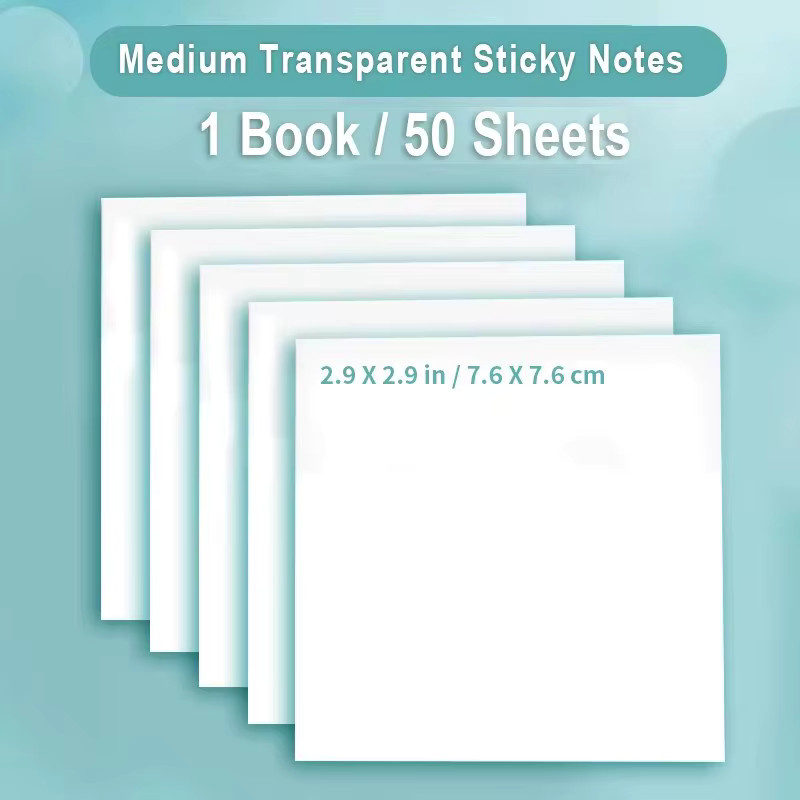 Transparenter Haftnotizblock mit 50 Blatt, wasserfester selbstklebender Memo-Block für Büro und Schule, Farbe: Transparent - Bild 2