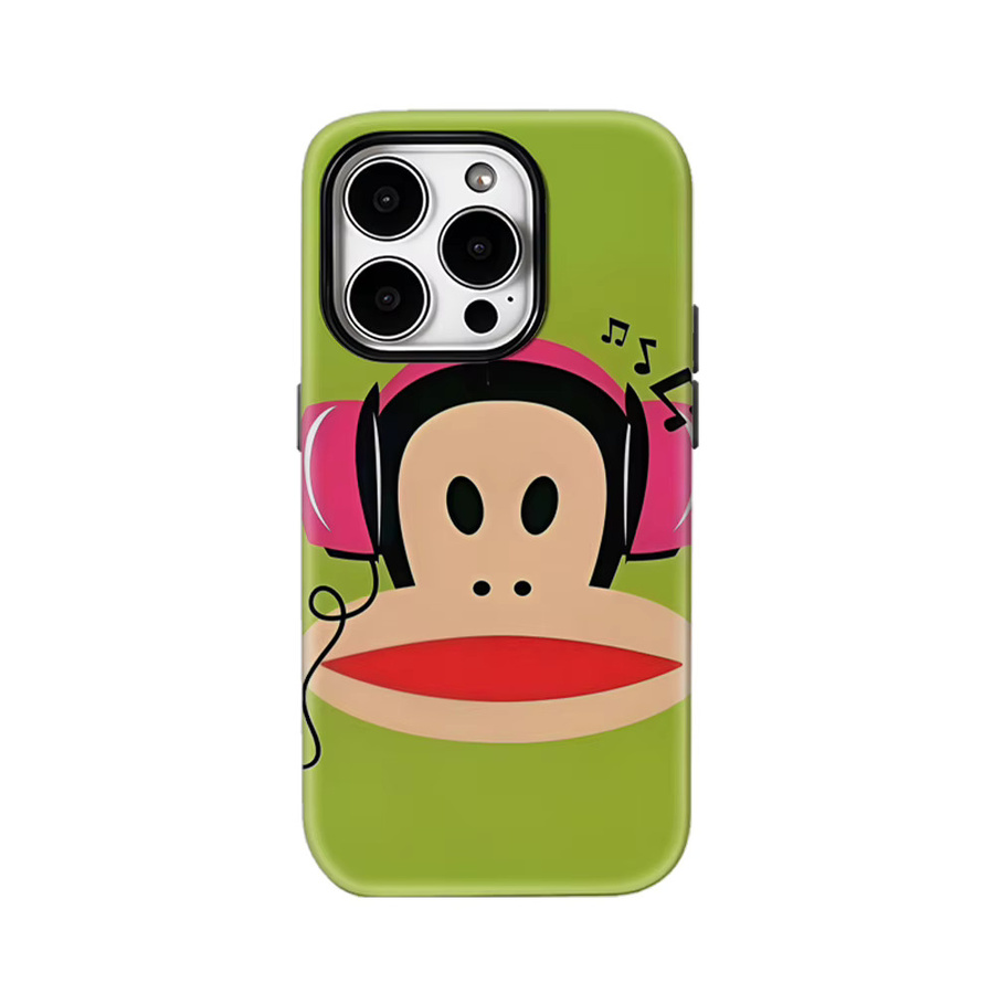 Kopfhörer Monkey Handyhülle für iPhone 17 16 15 14 13 12 Pro Max Plus mit doppelschichtiger Rückseite in Grün - Bild 4