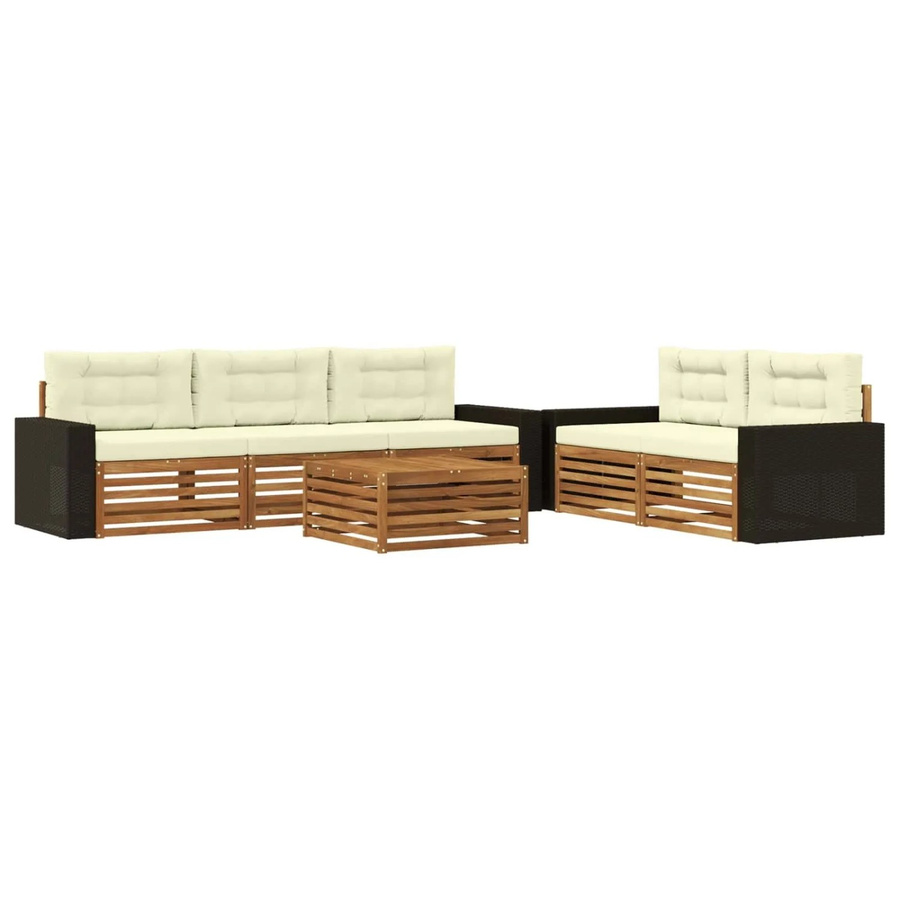 vidaXL Outdoor-Sofagarnitur aus Akazienholz mit 6 Teilen in Beige und Natur inklusive Tisch und Polsterkissen - Bild 2