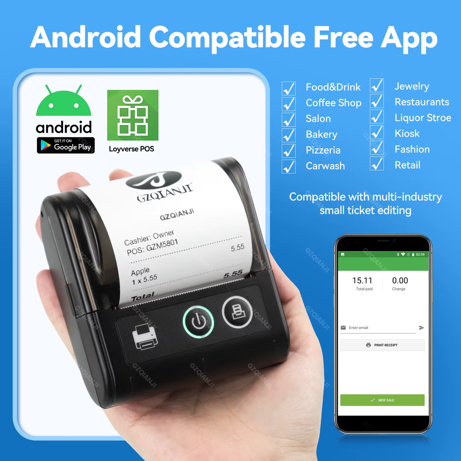 GZQIANJI Mini Thermo-Belegdrucker Tragbarer Bluetooth und USB POS Drucker für Android, iOS und PC - Bild 4