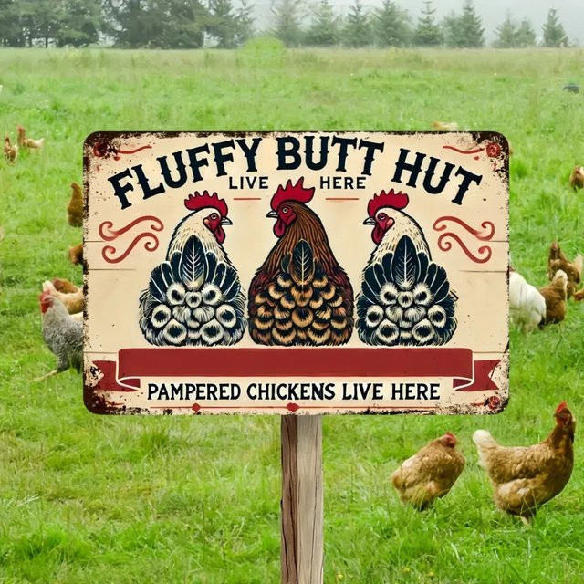 CoopChicDecor Vintage Fluffy Butt Hut Plakette aus Metall als Wanddekoration für Haus und Garten - Bild 1