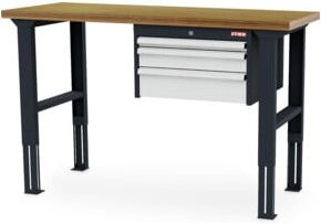 STIER Höhenverstellbare Werkbank mit Schubladen in Anthrazit und Weiß, B/T/H: 150 x 60 x 76-106 cm - Bild 1