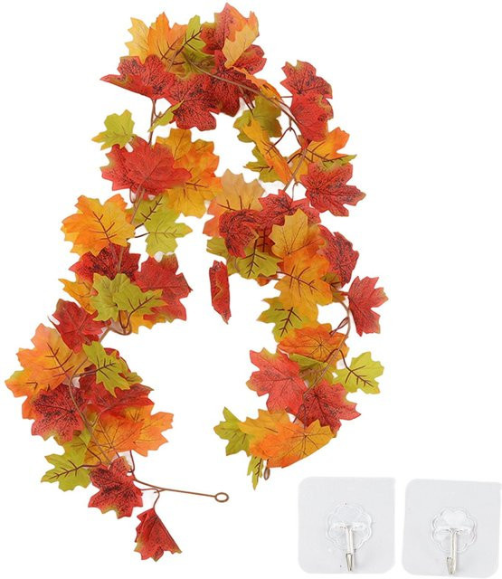CosyHome Herbstgirlande mit künstlichen Ahornblättern in Orange und Multicolour zum Aufhängen - Bild 1