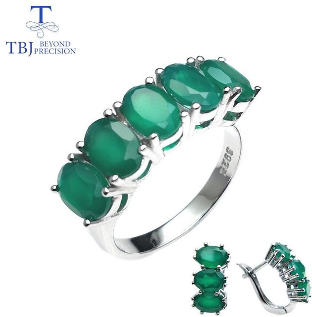 Bolaijewelry Schmuckset, 925 Silber, grüner Achat, Damen - Bild 1