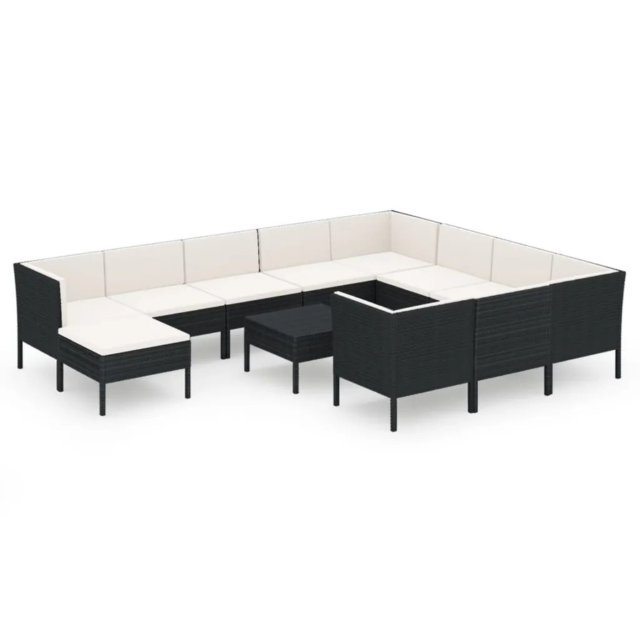vidaXL 12-tlg. Garten-Lounge-Set in U-Form aus Poly Rattan und pulverbeschichtetem Stahl in Schwarz mit UV-beständigen Auflagen - Bild 2
