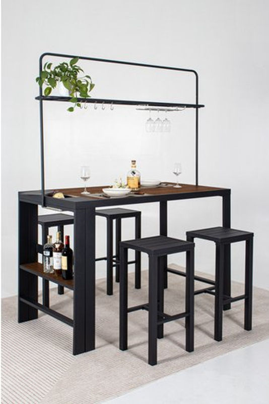 LECO Bar-Sitzgruppe Elsa aus Aluminium mit Silikatplatten in Anthrazit und Grau, B/T/H: 157 x 80 x 209 cm - Bild 6