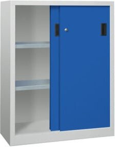 Pavoy Schiebetürenschrank aus Stahl mit 2 Böden, Farben: Grau und Blau, B/T/H: 120 x 60 x 100 cm - Bild 1